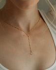 Chain and clear crystal lariat. Wedding Jewelry. Classic and Modern. Sterling Silver or 14k Gold Fill. Token Jewelry, handmade, hypoallergenic and waterproof.