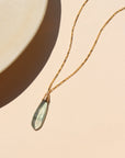 Laguna Pendant Necklace with faceted teardrop blue-green fluorite on petite gold fill box chain
