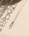 Laguna Pendant Necklace with faceted teardrop blue-green fluorite on petite gold fill box chain