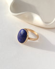 Lapis Lazuli Gemstone Ring in 14k gold fill. This ring features a thick gold hammered band with a 12x16mm Lapis gemstone.