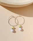 sterling silver hammered hoop earrings with blue lace agate & lemon jade beads