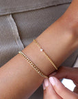 Model wearing 14k gold fill Emma Bracelet with Demi Alexandra bracelet
