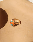 Mojave Turquoise Ring with a blend of turquoise, spiny oyster shell, and copper set on a textured hand-hammered band.