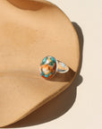 Mojave Turquoise Ring with a blend of turquoise, spiny oyster shell, and copper set on a textured hand-hammered band.