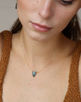 Spear-shaped labradorite pendant on gold chain, handmade anniversary jewelry