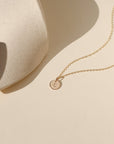14k gold fill dainty chain necklace with hand stamped circle charm