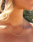 Model wearing 14k gold fill Narrow link chain