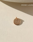 Birth Flower Charm Mother's Day Gifts, Personalized Jewelry, Handmade Jewelry, Gold coin that features a flower stamped by Token Jewelry in Eau Claire, WI