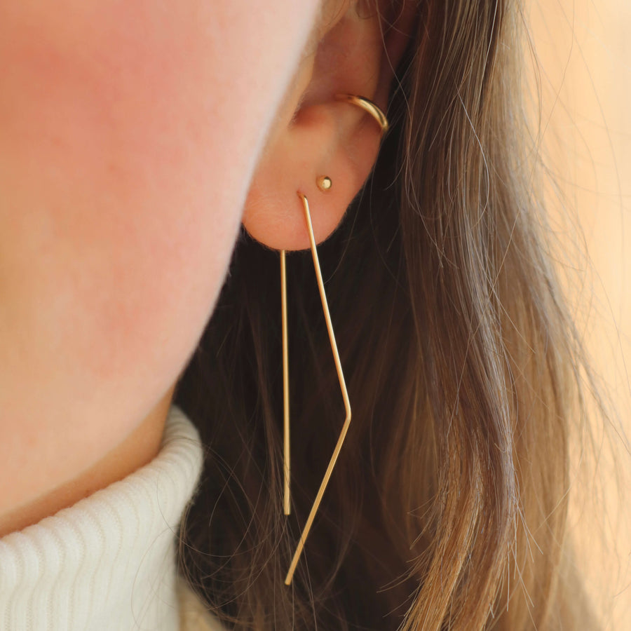 bent slides, bent slide earrings, minimal slide earrings, gold earrings, token jewelry , handmade