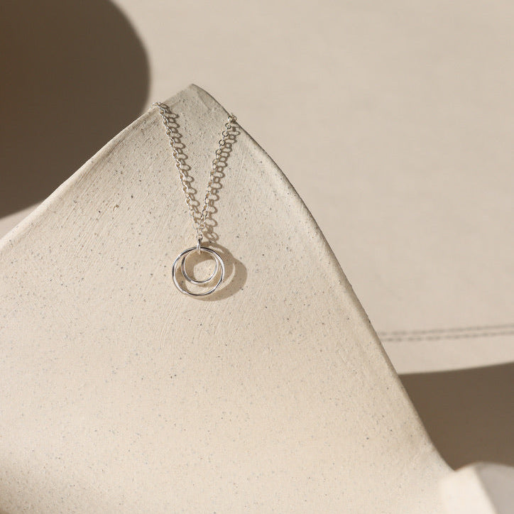 sterling silver dainty chain necklace with hand made hammered circle pendants 