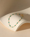 14k gold fill chain alternating with with transparent emerald gemstones bracelet 