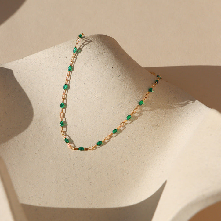 14k gold fill chain with emerald enamel links