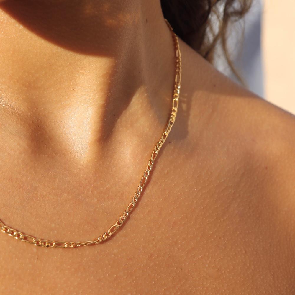 model wearing 14k gold fill chain necklace