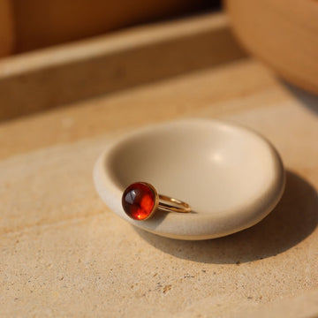trendy gemstone jewelry featuring 14k gold fill or sterling silver bezel set Amber Ring - handmade by Token Jewelry in downtown Eau Claire, WI  Edit alt text