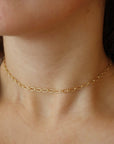 Modern 14k Gold Fill choker chain with oval links and clasp closure. Fashion jewelry made for layering andhandmade by Token Jewelry in Eau Claire, WI  Edit alt text