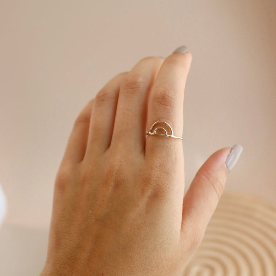 lightly hammered two arc rainbow shape ring band - 14k gold fill or sterling silver - handmade in our local studio in Eau Claire, WI - Token Jewelry
