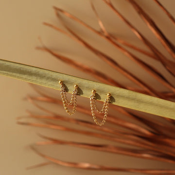 14k gold fill Dylan Double Studs  hung up on a plant leaf. Handmade from Token Jewelry in Eau Claire Wisconsin. Hypoallergenic, nickel free. Perfect for everyday wear. - Token Jewelry