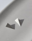 Sterling silver triangle shaped stud earrings ; smooth buffed finish ; handmade jewelry ; made in Eau Claire Wisconsin by token jewelry