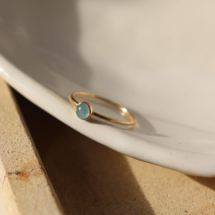 aquamarine ring, gemstone ring, gold gemstone ring, march birthstone ring, small gemstone, women's fashion, accessory, jewelry, handmade, Wisconsin  Edit alt text