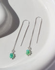925 Sterling silver Green Opal Threaders.  These earring feature are a simple chain with a hook earring, green opals dangling on the bottom.