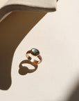 Textured gold floral band ring with bezel-set labradorite stone