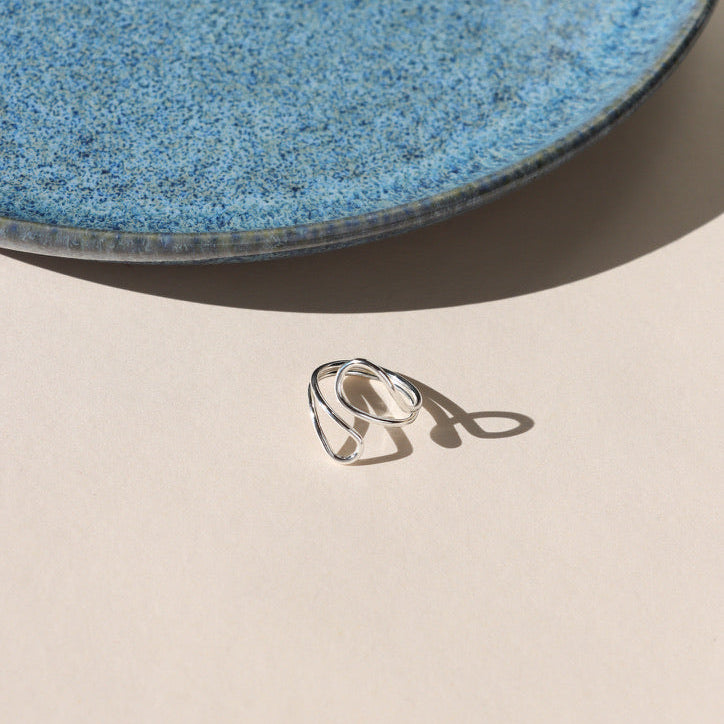 sterling silver shaped ring in the sunlight