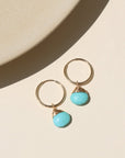 Faceted turquoise gemstone charm for hoop earrings, shown with and without 16mm Goldie Hoops. A versatile Earring Bar add-on.