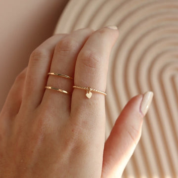 spiral twist ring band - heart charm pendant - minimalist - gold filled - sterling silver - made in our local studio in Eau Claire, WI - Token Jewelry