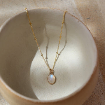 beaded chain with moonstone gemstone. Wedding Jewelry. Classic and Modern. Sterling Silver or 14k Gold Fill. Token Jewelry, handmade, hypoallergenic and waterproof.