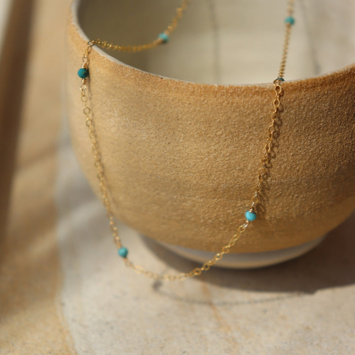Kai Necklace, chrysocolla stone, 14k gold filled, sterling silver, handmade, eau Claire wi