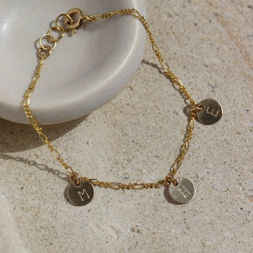 Amelie Monogram Bracelet, Amelie chain with your choice of Monogram disks, made in 14k gold fill, simple chain bracelet, handmade at token jewelry in Eau Claire, WI