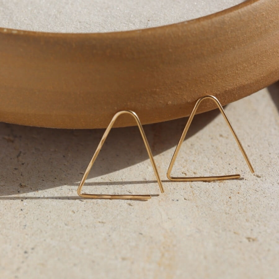 Sunday Earrings - Token Jewelry - 14k gold filled slide earrings - handmade in Eau Claire Wisconsin - minimal design - triangle shape - slide earrings - women's fashion - accessories