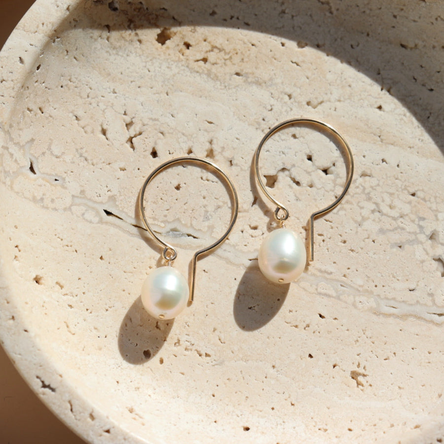 14k gold fill chunky hoop studs, laid on a white plate.