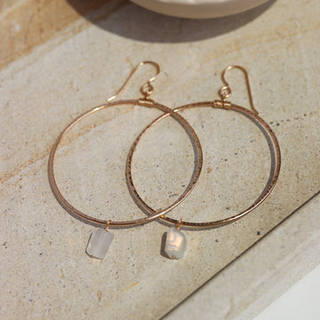 textured hoops with moonstone - token jewelry