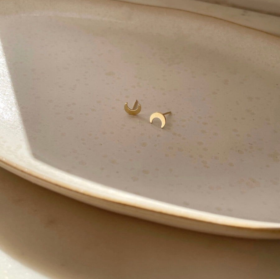 Tiny Moon Studs Sterling Silver or 14k Gold Fill. Token Jewelry, handmade, hypoallergenic and waterproof.