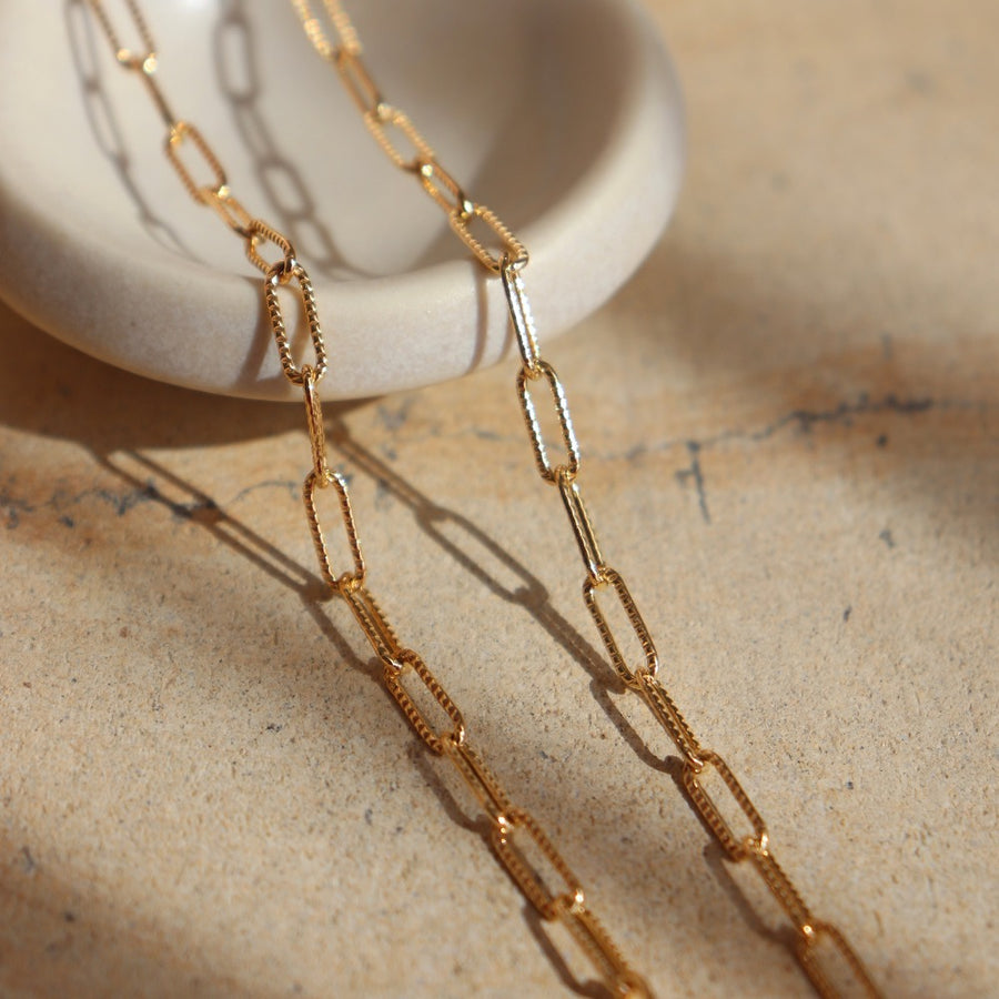 paper clip chain link chain - with sparkle line texture - 14k gold fill - locally handmade in our Eau Claire, WI studio - Token Jewelry 