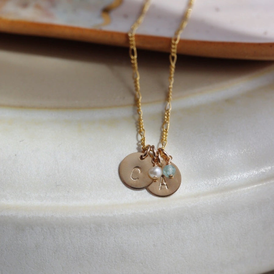 Amelie Monogram Necklace - simple chain necklace with monogram disk - available in 14k gold fill or sterling silver - handmade at token jewelry in Eau Claire, WI