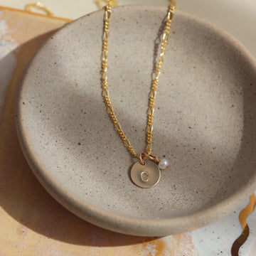 Amelie Monogram Necklace - simple chain necklace with monogram disk - available in 14k gold fill or sterling silver - handmade at token jewelry in Eau Claire, WI